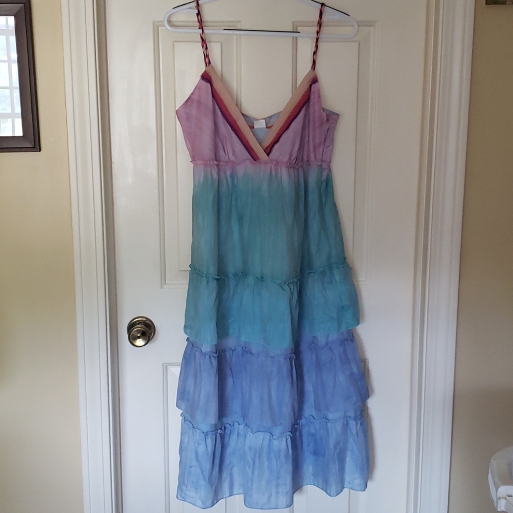 Cynthia Steffe Ombre Ruffle Silk Blend Summer Midi Dress Size 12